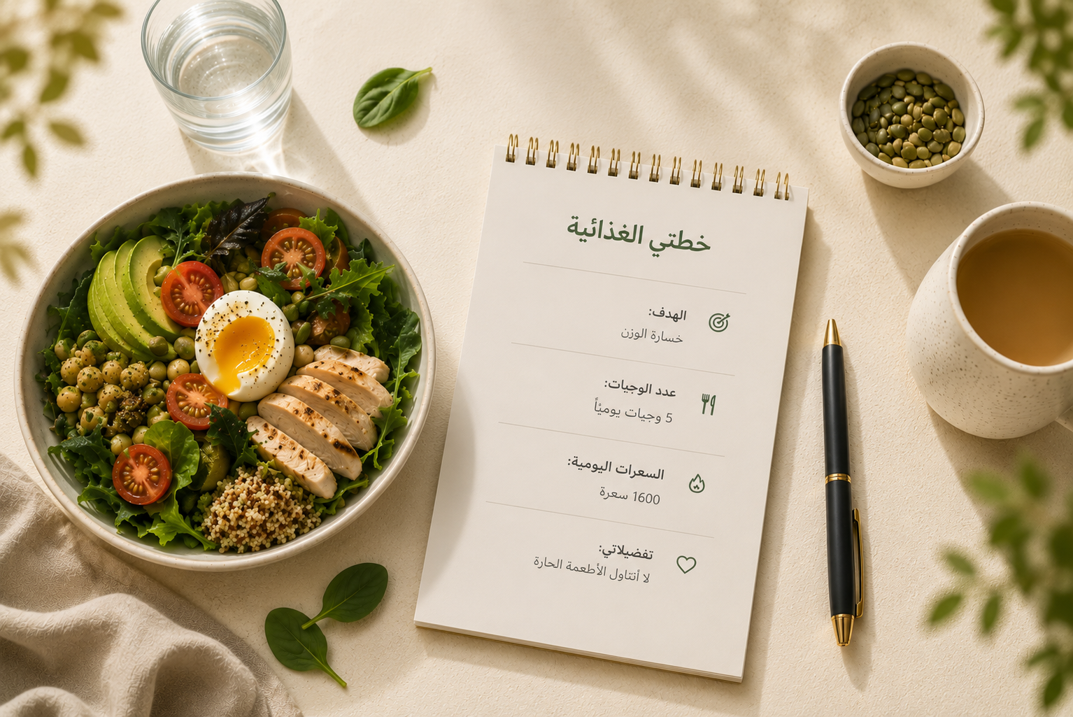 خطة غذائية مخصصة بجانب وجبات منظمة
